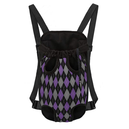 Black Grey And Purple Argyle Print Pet Carrier Backpack