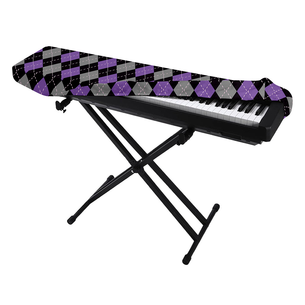 Black Grey And Purple Argyle Print Piano Keyboard Cover