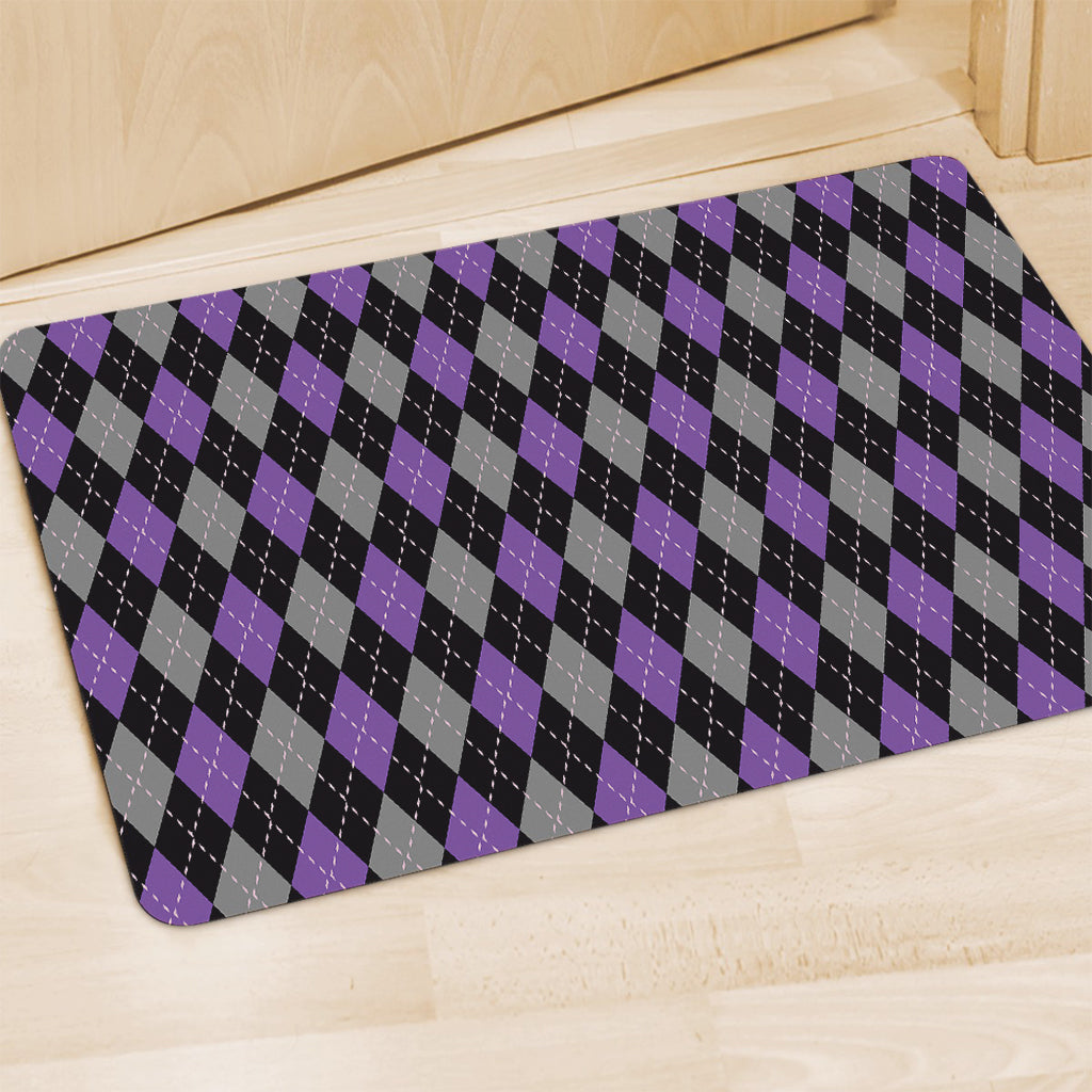 Black Grey And Purple Argyle Print Polyester Doormat