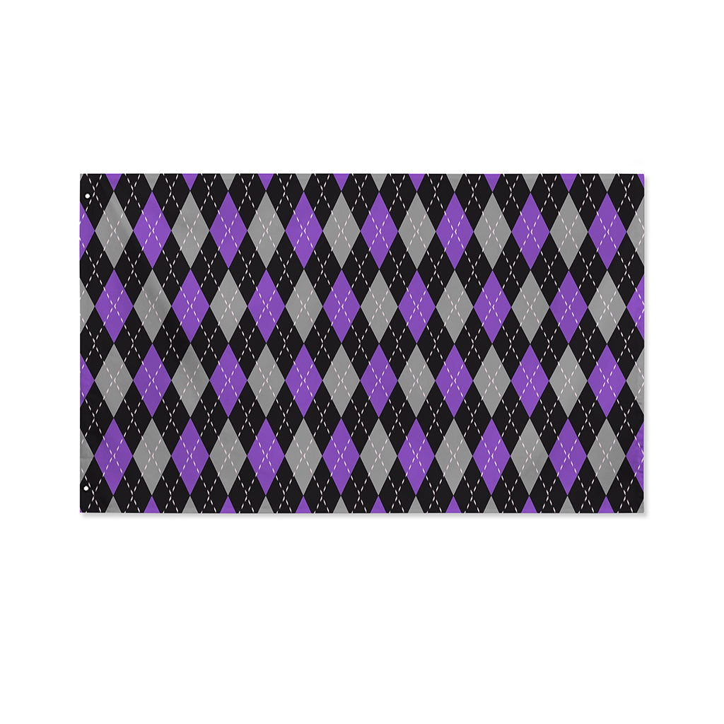 Black Grey And Purple Argyle Print Polyester Flag
