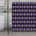 Black Grey And Purple Argyle Print Polyester Shower Curtain