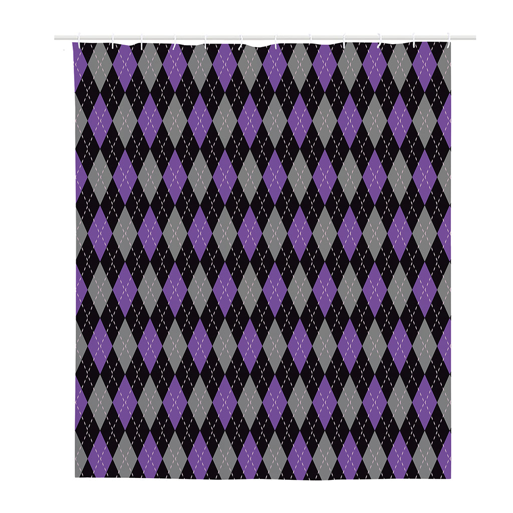 Black Grey And Purple Argyle Print Polyester Shower Curtain