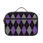 Black Grey And Purple Argyle Print Portable Lunch Bag