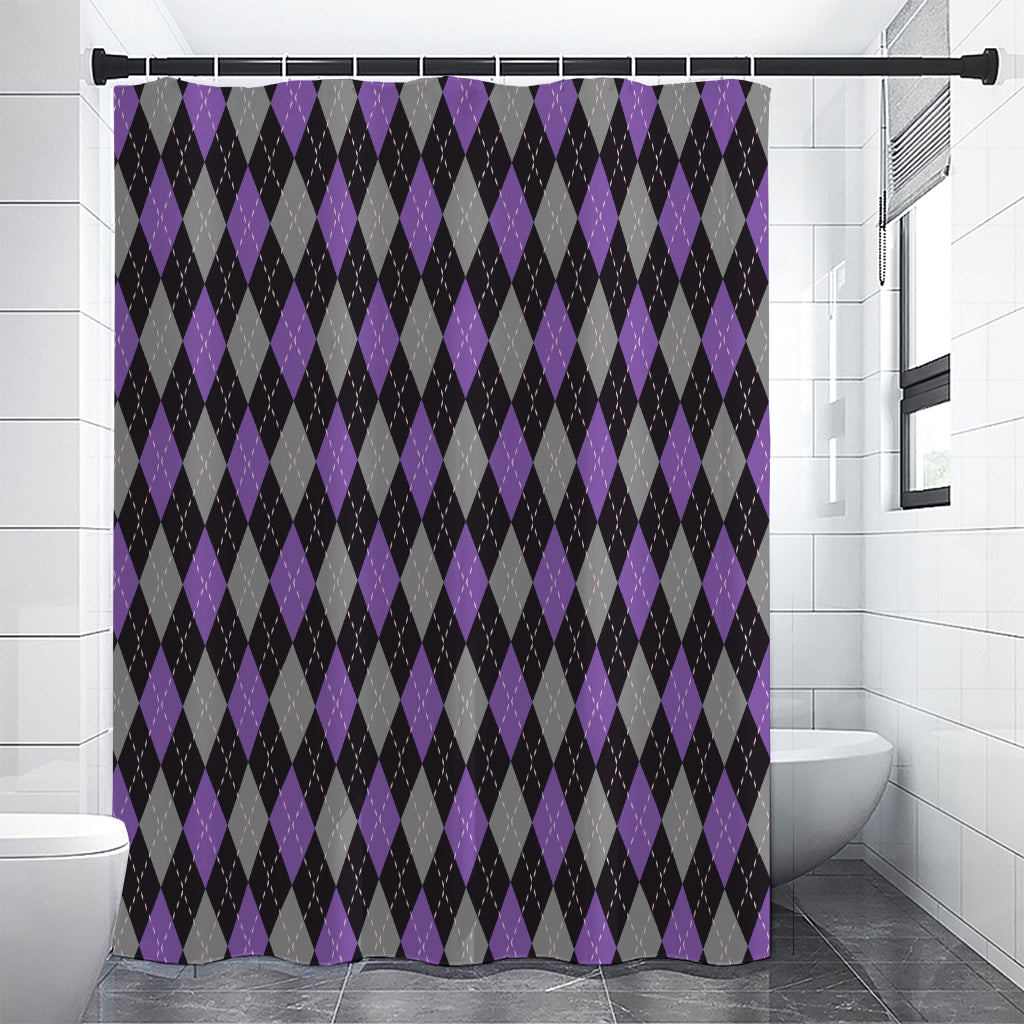 Black Grey And Purple Argyle Print Premium Shower Curtain