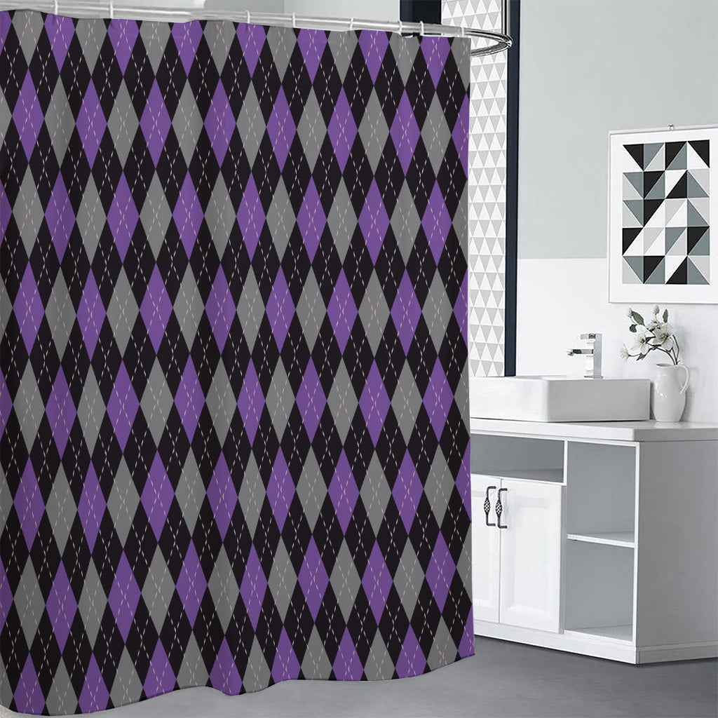 Black Grey And Purple Argyle Print Premium Shower Curtain