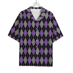 Black Grey And Purple Argyle Print Rayon Hawaiian Shirt