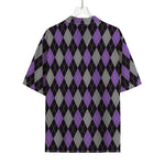 Black Grey And Purple Argyle Print Rayon Hawaiian Shirt