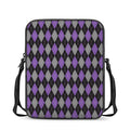 Black Grey And Purple Argyle Print Rectangular Crossbody Bag