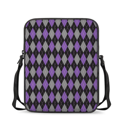 Black Grey And Purple Argyle Print Rectangular Crossbody Bag