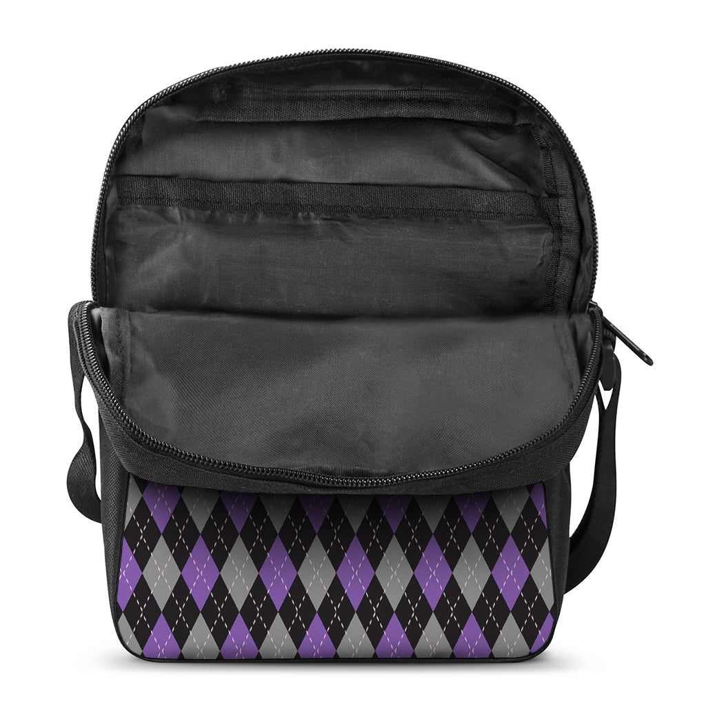 Black Grey And Purple Argyle Print Rectangular Crossbody Bag
