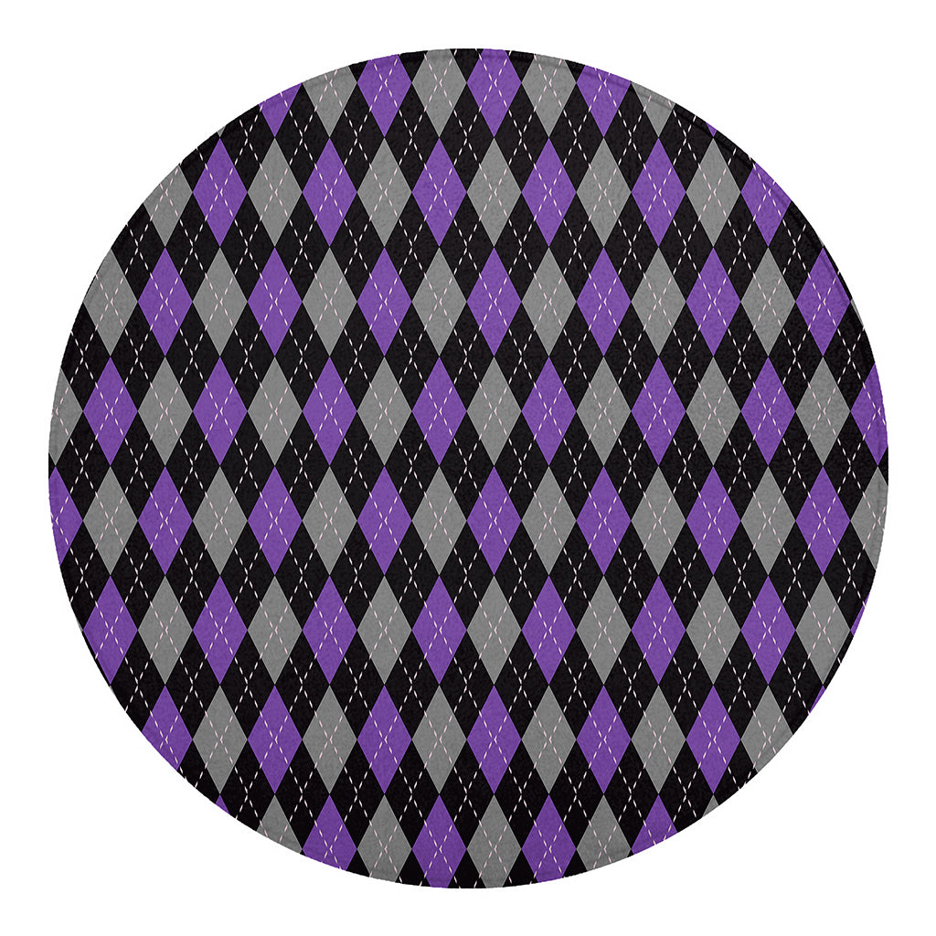 Black Grey And Purple Argyle Print Round Blanket