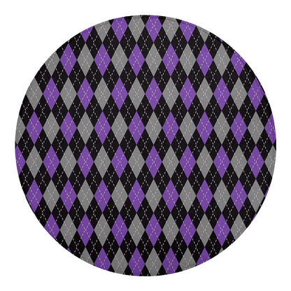 Black Grey And Purple Argyle Print Round Blanket