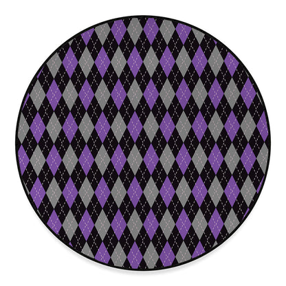 Black Grey And Purple Argyle Print Round Floor Mat