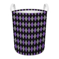 Black Grey And Purple Argyle Print Round Laundry Basket
