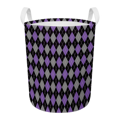 Black Grey And Purple Argyle Print Round Laundry Basket