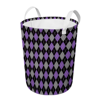 Black Grey And Purple Argyle Print Round Laundry Basket