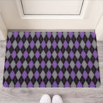 Black Grey And Purple Argyle Print Rubber Doormat