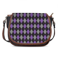 Black Grey And Purple Argyle Print Saddle Bag