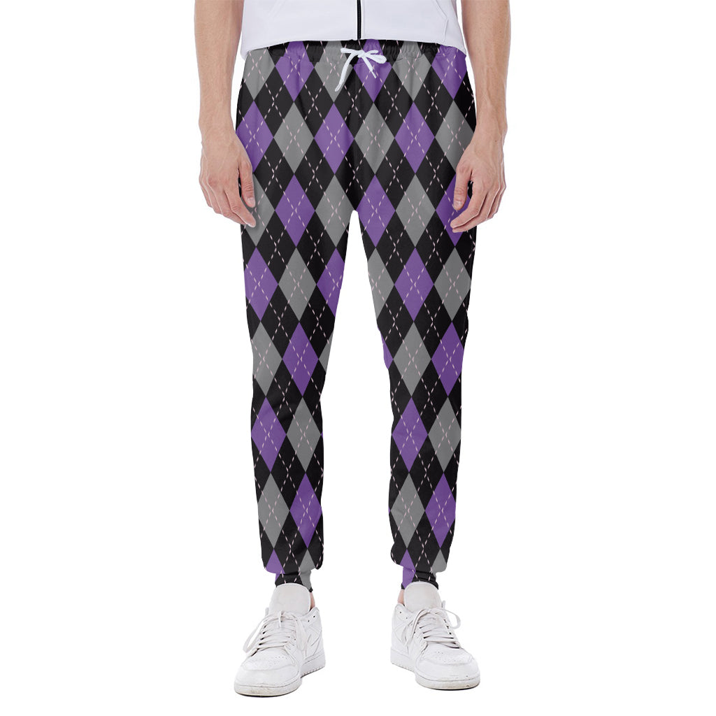 Black Grey And Purple Argyle Print Scuba Joggers