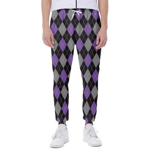 Black Grey And Purple Argyle Print Scuba Joggers