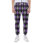 Black Grey And Purple Argyle Print Scuba Joggers