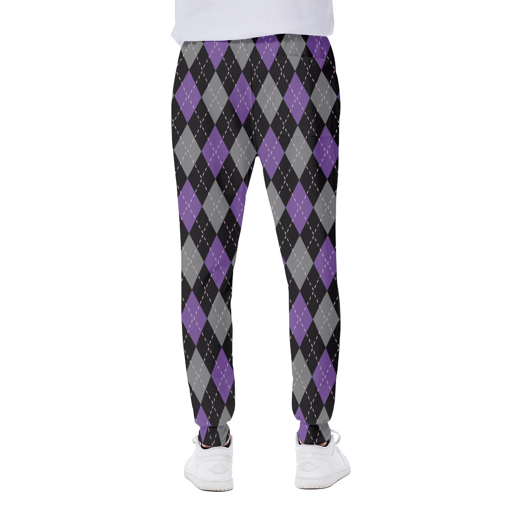 Black Grey And Purple Argyle Print Scuba Joggers