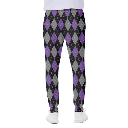 Black Grey And Purple Argyle Print Scuba Joggers