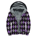 Black Grey And Purple Argyle Print Sherpa Lined Zip Up Hoodie