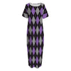 Black Grey And Purple Argyle Print Short Sleeve Long Nightdress