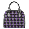 Black Grey And Purple Argyle Print Shoulder Handbag