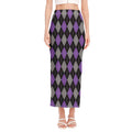 Black Grey And Purple Argyle Print Side Slit Maxi Skirt
