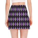 Black Grey And Purple Argyle Print Side Slit Mini Skirt