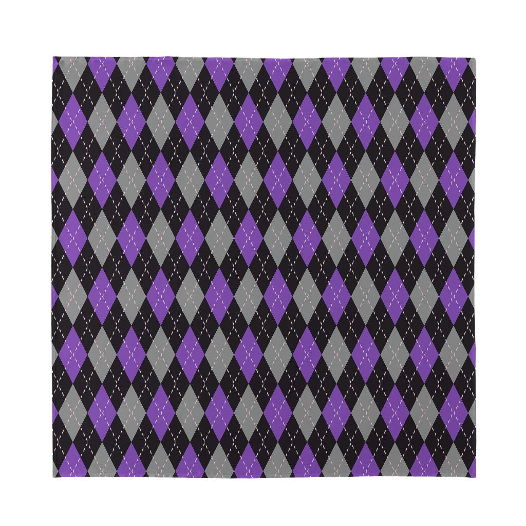Black Grey And Purple Argyle Print Silk Bandana
