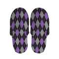 Black Grey And Purple Argyle Print Slippers