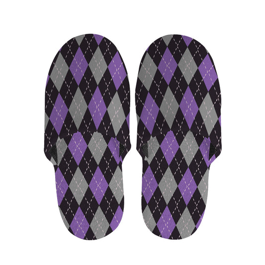 Black Grey And Purple Argyle Print Slippers