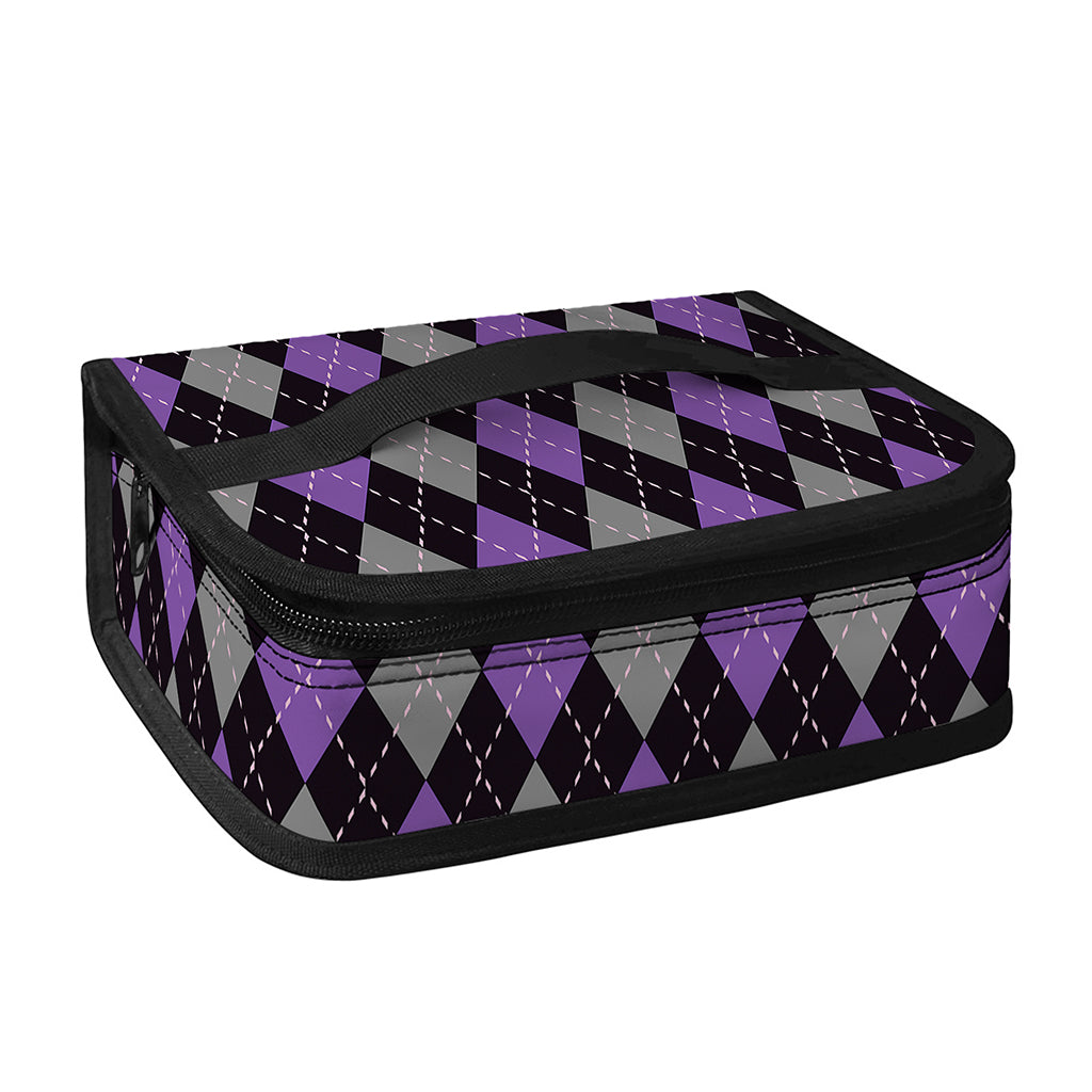 Black Grey And Purple Argyle Print Small Lunch Bag