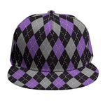 Black Grey And Purple Argyle Print Snapback Cap