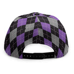 Black Grey And Purple Argyle Print Snapback Cap