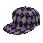 Black Grey And Purple Argyle Print Snapback Cap
