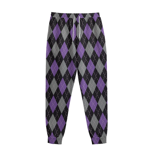Black Grey And Purple Argyle Print Sweatpants