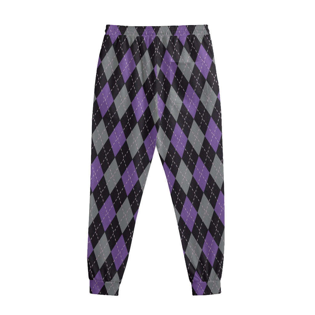 Black Grey And Purple Argyle Print Sweatpants