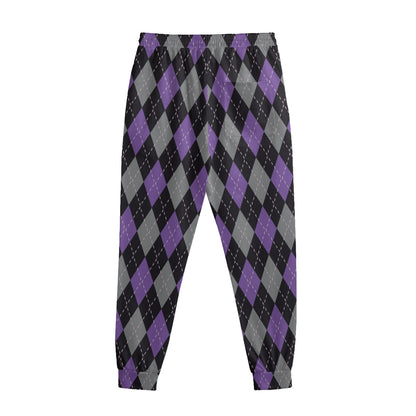 Black Grey And Purple Argyle Print Sweatpants