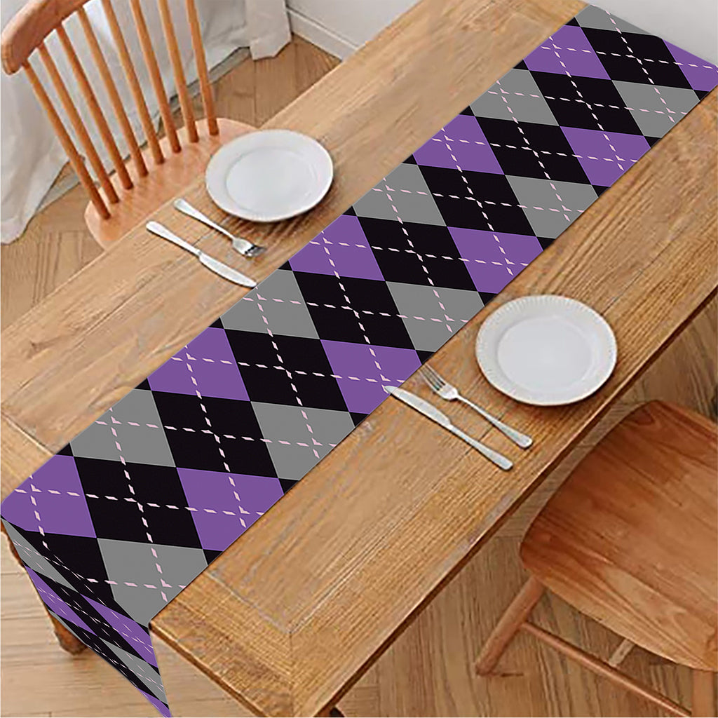 Black Grey And Purple Argyle Print Table Runner