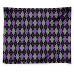 Black Grey And Purple Argyle Print Tapestry
