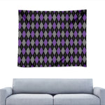 Black Grey And Purple Argyle Print Tapestry