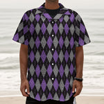 Black Grey And Purple Argyle Print Textured Short Sleeve Shirt