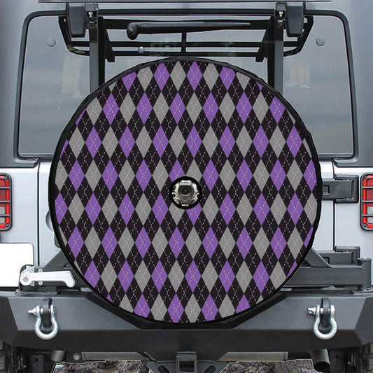 Black Grey And Purple Argyle Print Tire Cover With Camera Hole