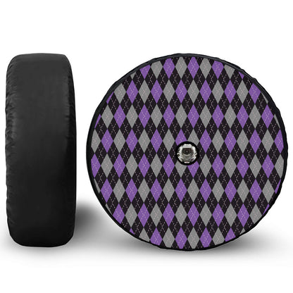 Black Grey And Purple Argyle Print Tire Cover With Camera Hole
