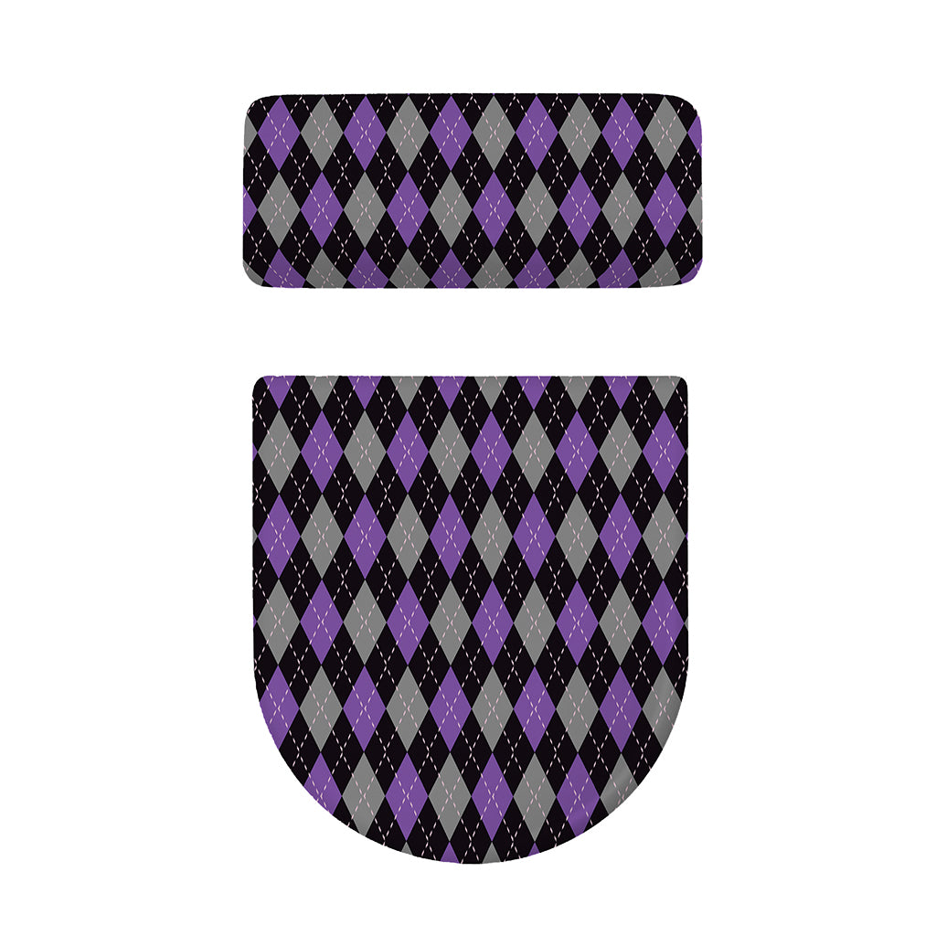 Black Grey And Purple Argyle Print Toilet Lid And Tank Cover Set