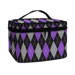 Black Grey And Purple Argyle Print Travel Makeup Bag